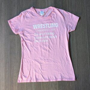 Girls Wrestling T Shirt, Pink, 100% Cotton, Sz S